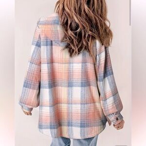 🍂 Fleece Pink Plaid Print Thermal Lined Hooded Jacket